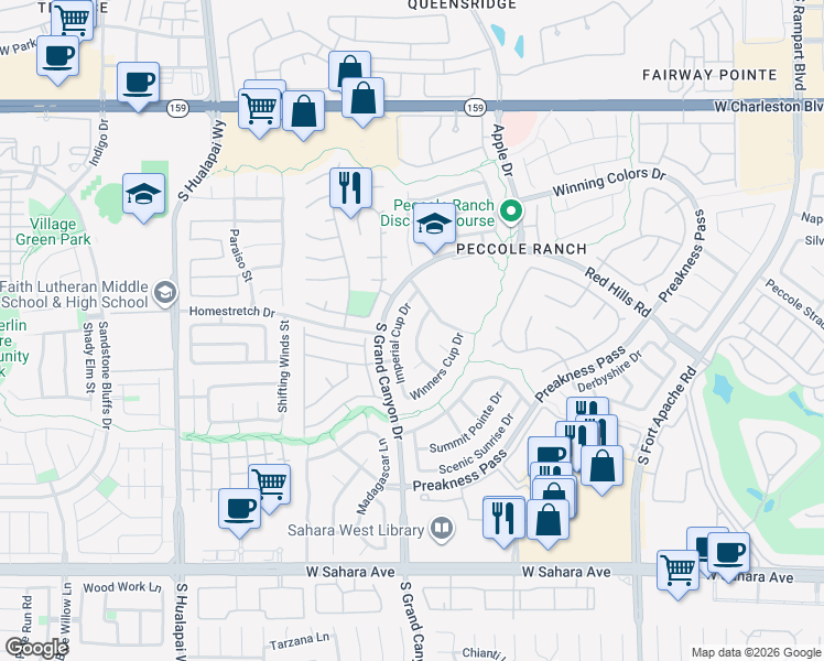 map of restaurants, bars, coffee shops, grocery stores, and more near 1629 British Cup Drive in Las Vegas