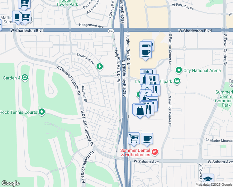 map of restaurants, bars, coffee shops, grocery stores, and more near 1980 Solvang Mill Drive in Las Vegas