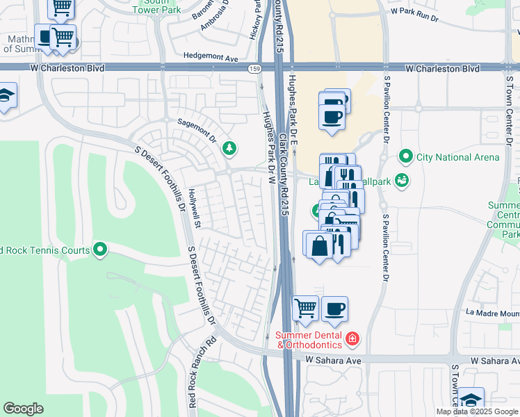 map of restaurants, bars, coffee shops, grocery stores, and more near 1980 Solvang Mill Drive in Las Vegas