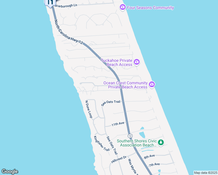 map of restaurants, bars, coffee shops, grocery stores, and more near 115 Jaycrest Road in Kitty Hawk