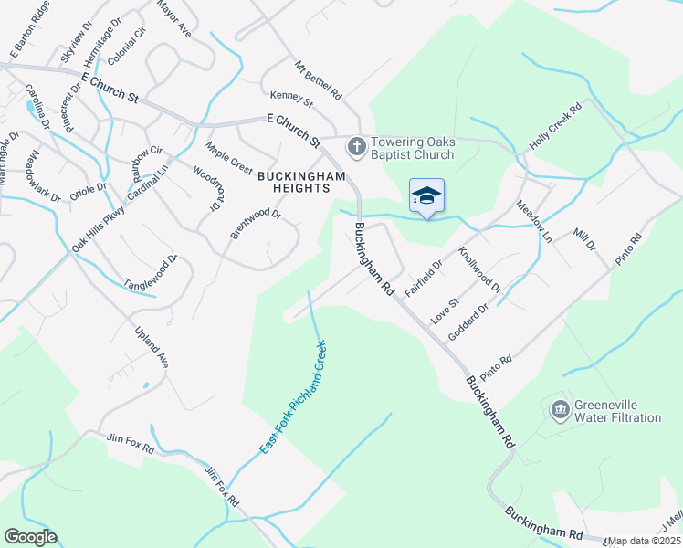 map of restaurants, bars, coffee shops, grocery stores, and more near 116 Buckingham Court in Greeneville