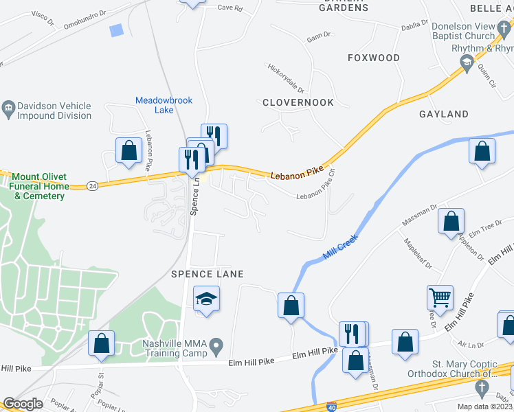 map of restaurants, bars, coffee shops, grocery stores, and more near 801 Spence Enclave Lane in Nashville