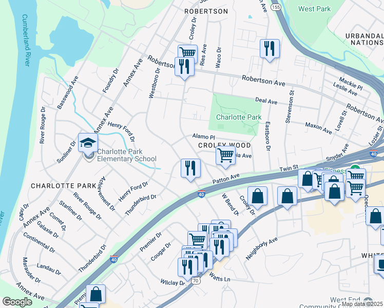 map of restaurants, bars, coffee shops, grocery stores, and more near 535 Croley Drive in Nashville