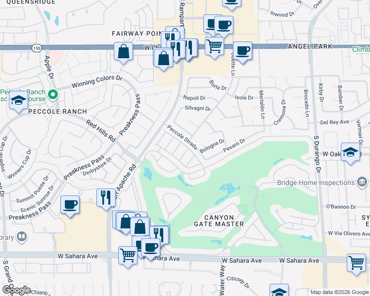 map of restaurants, bars, coffee shops, grocery stores, and more near 1601 Sun Ridge Drive in Las Vegas