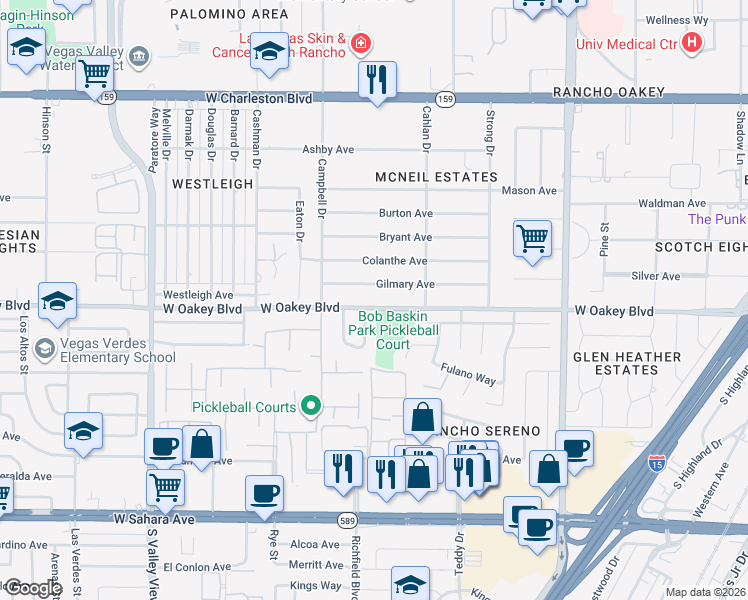 map of restaurants, bars, coffee shops, grocery stores, and more near 2904 West Oakey Boulevard in Las Vegas