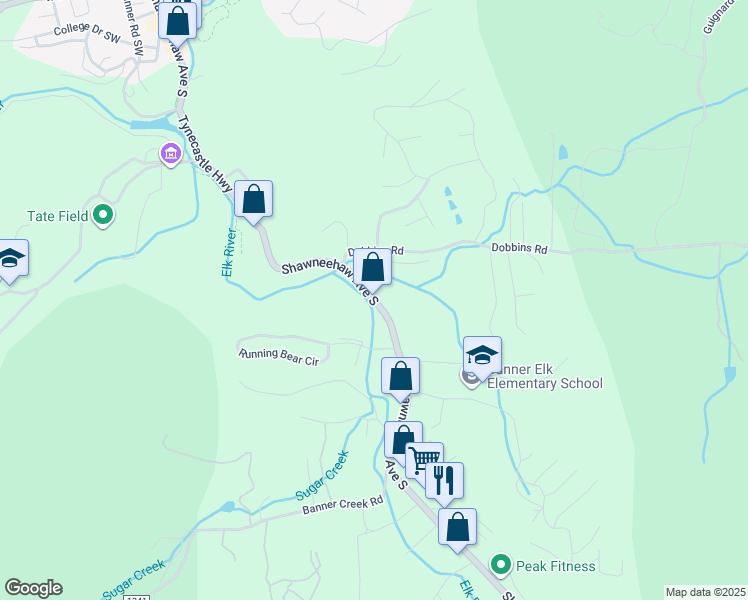 map of restaurants, bars, coffee shops, grocery stores, and more near 2780 Tynecastle Highway in Banner Elk