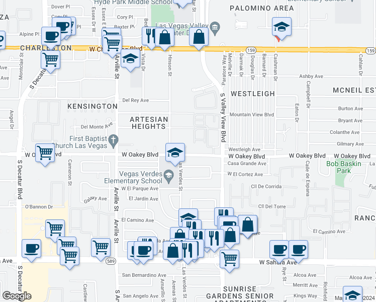 map of restaurants, bars, coffee shops, grocery stores, and more near 4005 Paul Robarts Court in Las Vegas