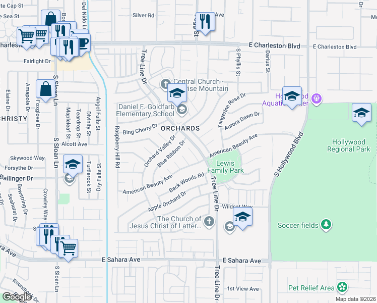 map of restaurants, bars, coffee shops, grocery stores, and more near 1843 Praline Circle in Las Vegas
