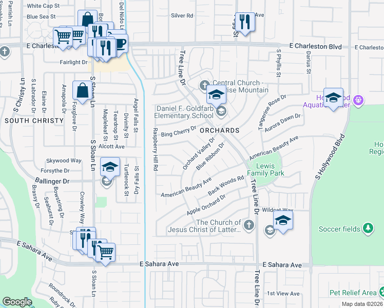 map of restaurants, bars, coffee shops, grocery stores, and more near 6114 Autumn Rose Way in Las Vegas