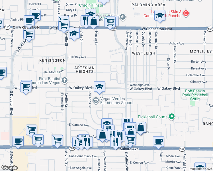 map of restaurants, bars, coffee shops, grocery stores, and more near 4005 Paul Robarts Court in Las Vegas