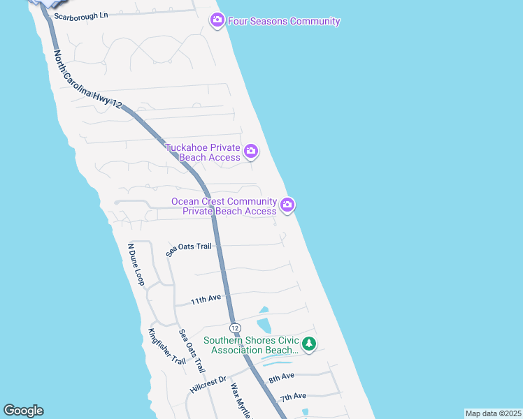 map of restaurants, bars, coffee shops, grocery stores, and more near 106 Ocean Crest Way in Kitty Hawk