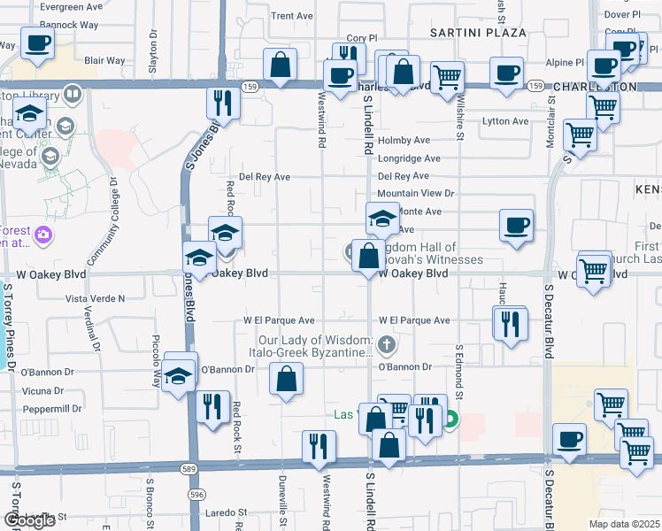 map of restaurants, bars, coffee shops, grocery stores, and more near 1780 Westwind Road in Las Vegas