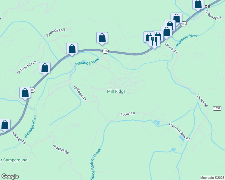 map of restaurants, bars, coffee shops, grocery stores, and more near 265 Leatherwood Road in Banner Elk