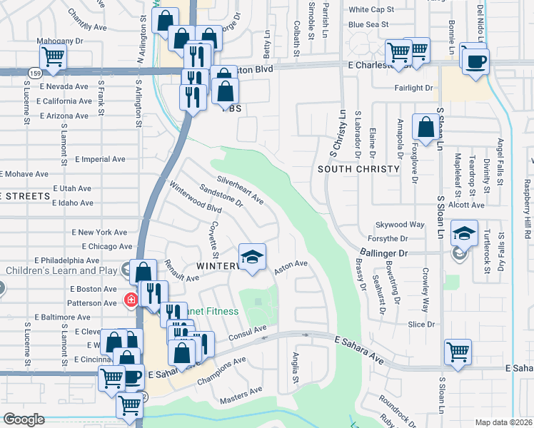 map of restaurants, bars, coffee shops, grocery stores, and more near 1816 Baden Drive in Las Vegas