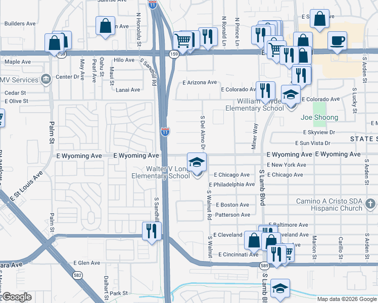 map of restaurants, bars, coffee shops, grocery stores, and more near 1839 Cornell Court in Las Vegas