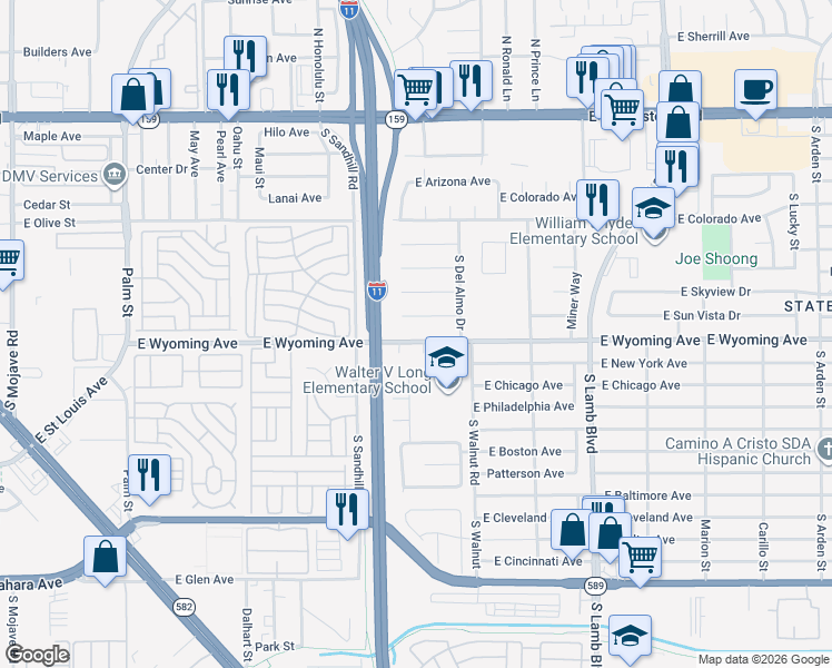map of restaurants, bars, coffee shops, grocery stores, and more near 1824 Dartmouth Court in Las Vegas