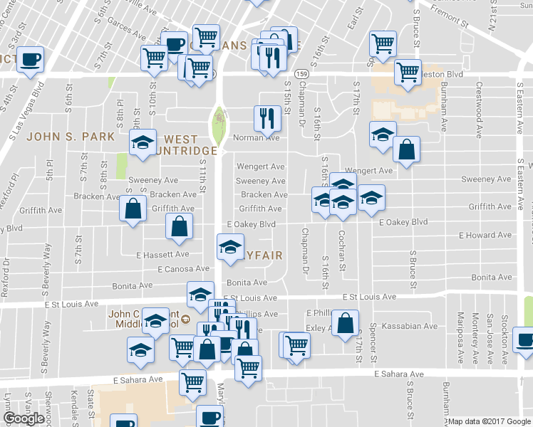 map of restaurants, bars, coffee shops, grocery stores, and more near 1610 South 14th Street in Las Vegas