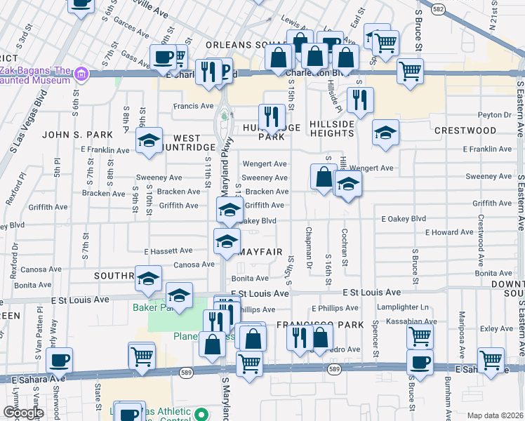 map of restaurants, bars, coffee shops, grocery stores, and more near 1610 South 14th Street in Las Vegas