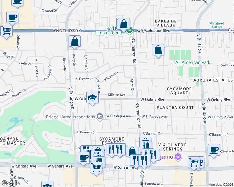 map of restaurants, bars, coffee shops, grocery stores, and more near 8309 Gillette Avenue in Las Vegas