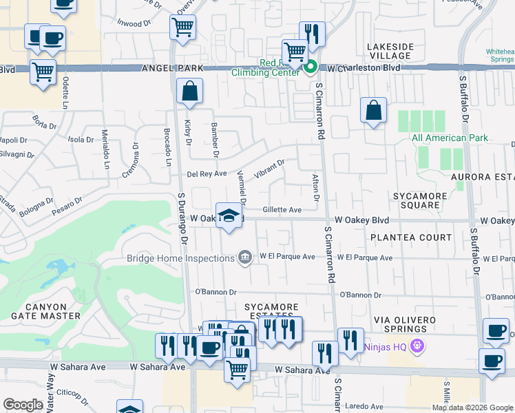 map of restaurants, bars, coffee shops, grocery stores, and more near 8409 Gillette Avenue in Las Vegas