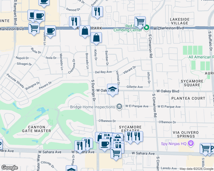 map of restaurants, bars, coffee shops, grocery stores, and more near 8501 Capella Rico Avenue in Las Vegas