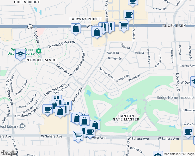 map of restaurants, bars, coffee shops, grocery stores, and more near 9021 Rivers Edge Drive in Las Vegas