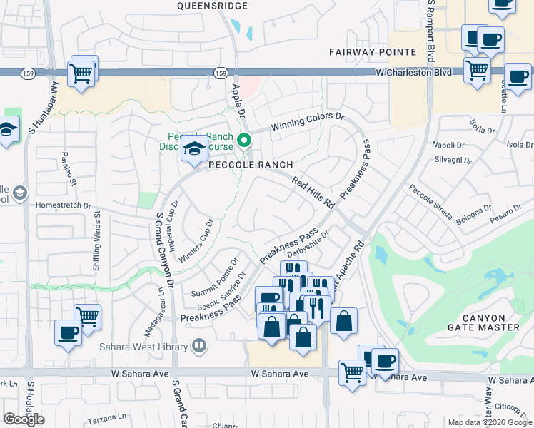 map of restaurants, bars, coffee shops, grocery stores, and more near 9413 Greenham Circle in Las Vegas