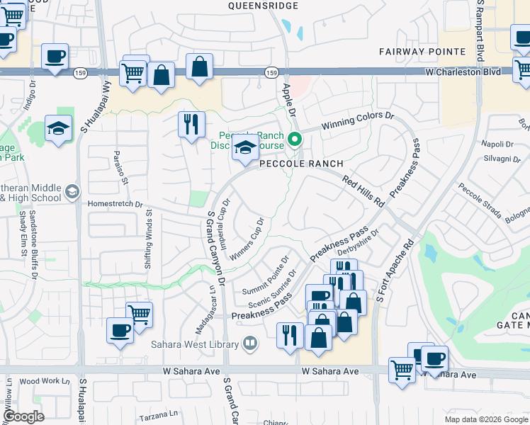 map of restaurants, bars, coffee shops, grocery stores, and more near 1633 Winners Cup Drive in Las Vegas