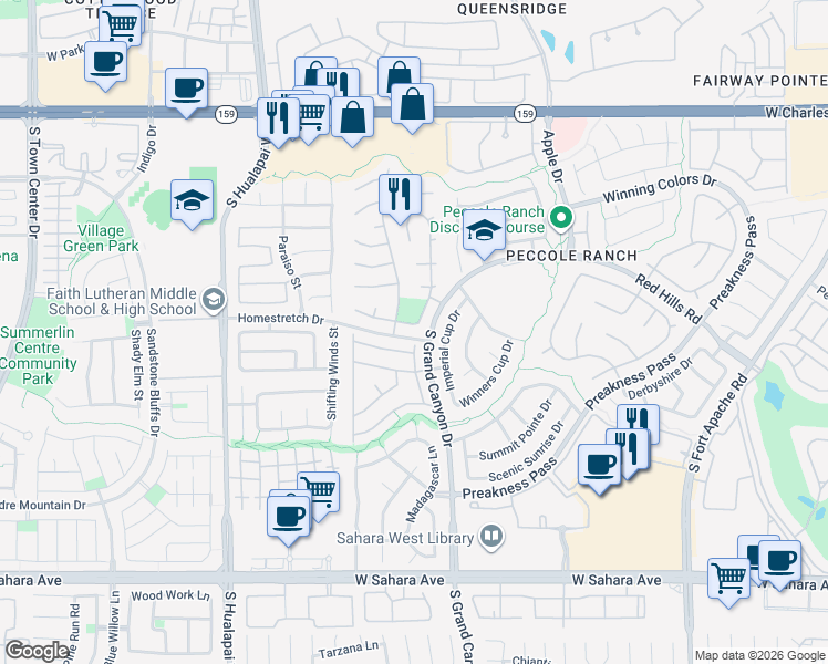 map of restaurants, bars, coffee shops, grocery stores, and more near 1704 Havercamp Street in Las Vegas