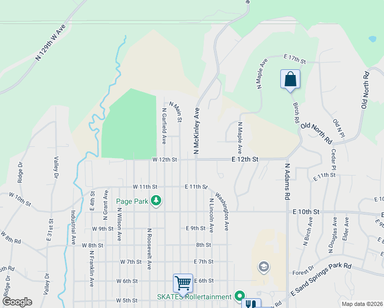 map of restaurants, bars, coffee shops, grocery stores, and more near 1128 North McKinley Avenue in Sand Springs