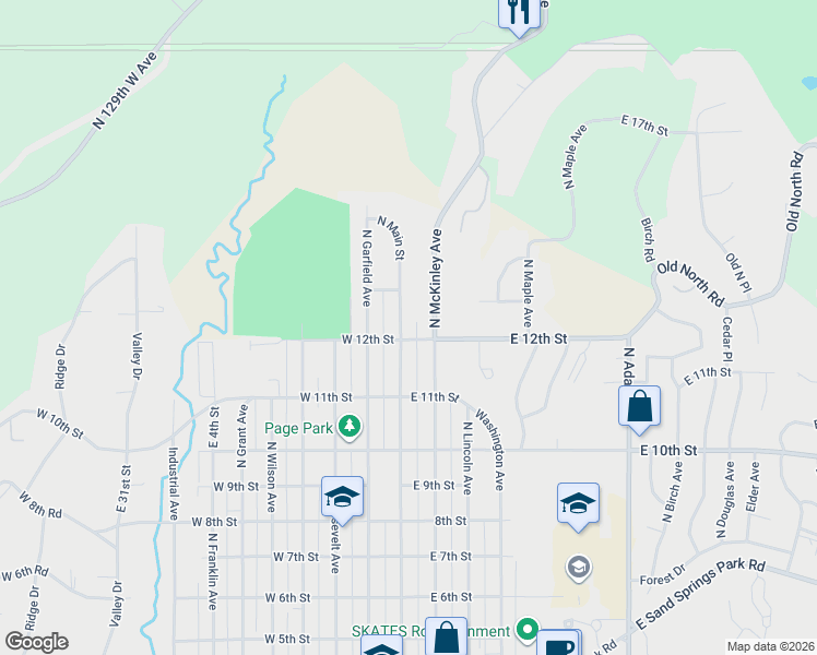 map of restaurants, bars, coffee shops, grocery stores, and more near 1128 North McKinley Avenue in Sand Springs