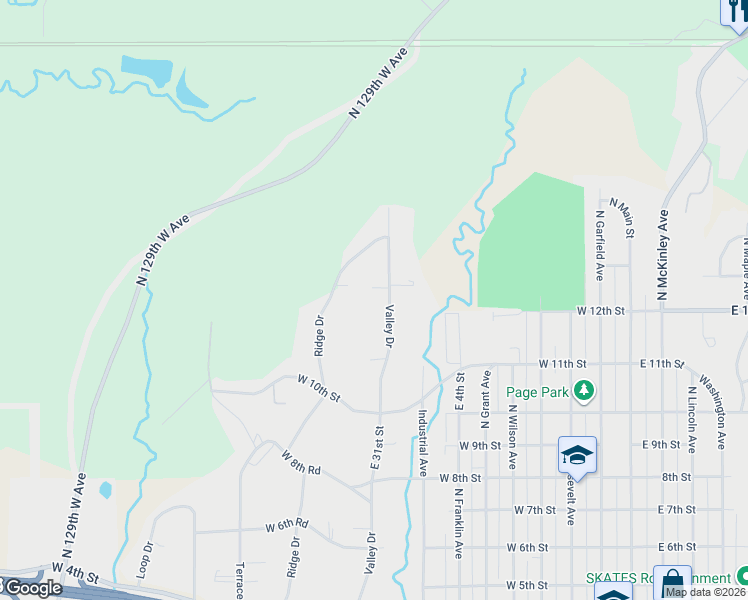 map of restaurants, bars, coffee shops, grocery stores, and more near 1026 Valley Drive in Sand Springs