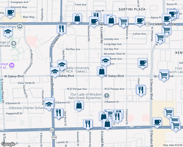 map of restaurants, bars, coffee shops, grocery stores, and more near 1780 Westwind Road in Las Vegas