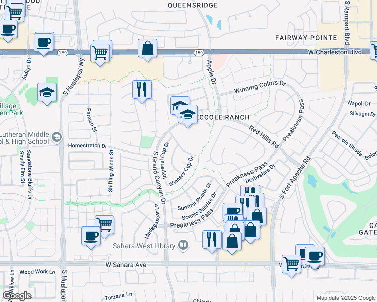 map of restaurants, bars, coffee shops, grocery stores, and more near 1633 Winners Cup Drive in Las Vegas