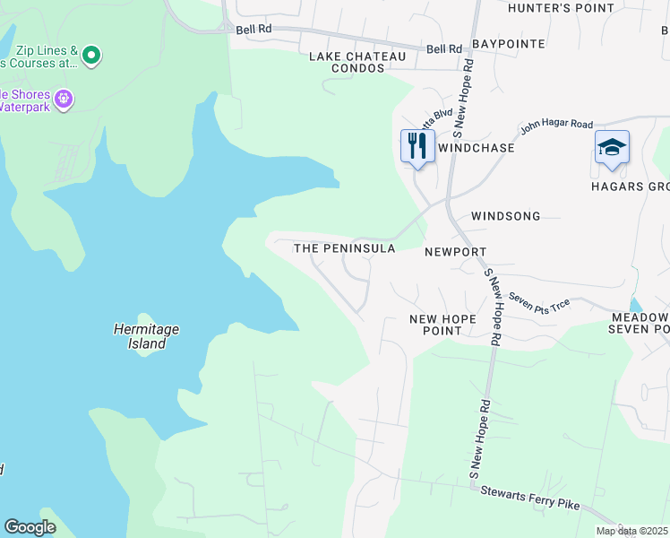 map of restaurants, bars, coffee shops, grocery stores, and more near 5129 Bay Overlook Drive in Nashville
