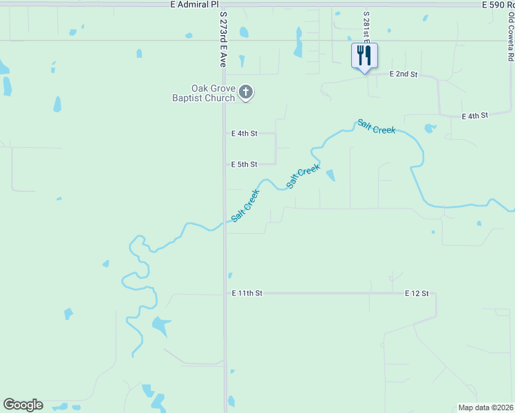 map of restaurants, bars, coffee shops, grocery stores, and more near 27525 East 7th Street in Catoosa