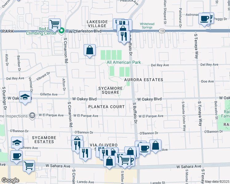 map of restaurants, bars, coffee shops, grocery stores, and more near 1704 River Birch Street in Las Vegas