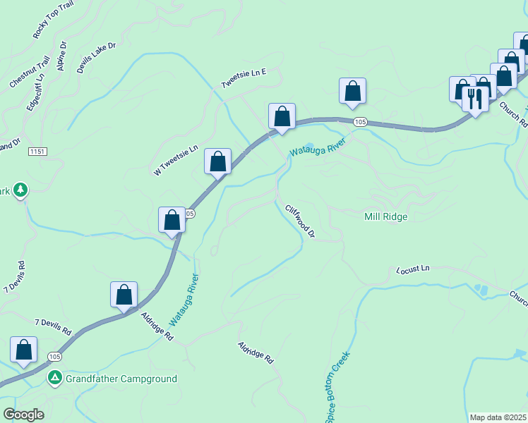 map of restaurants, bars, coffee shops, grocery stores, and more near 405 Sleepy Hollow Lane in Banner Elk