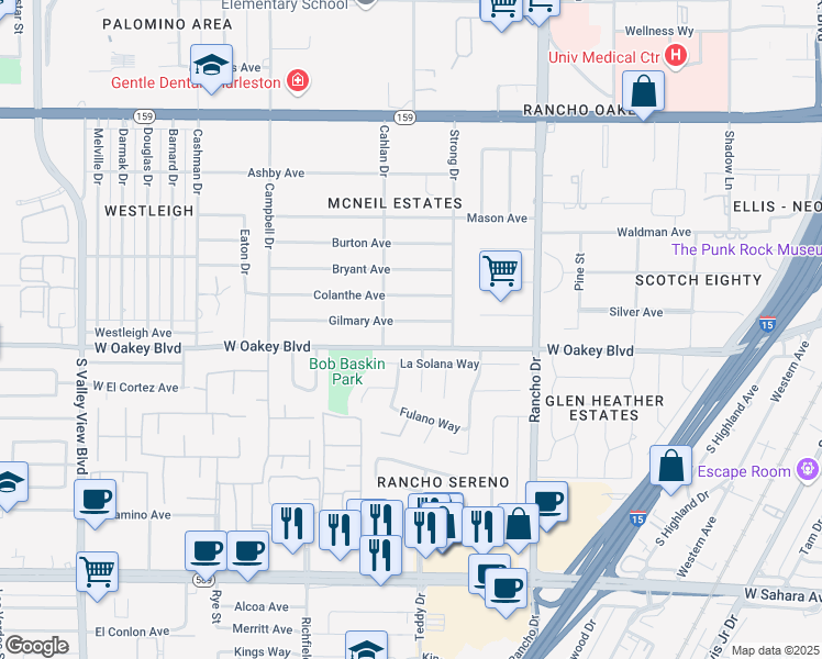 map of restaurants, bars, coffee shops, grocery stores, and more near 2701 Gilmary Avenue in Las Vegas