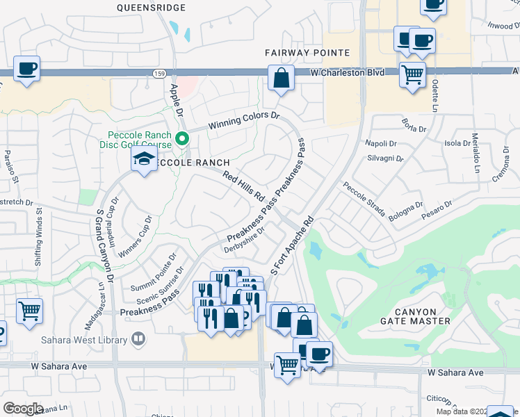 map of restaurants, bars, coffee shops, grocery stores, and more near 9301 Saint James Circle in Las Vegas