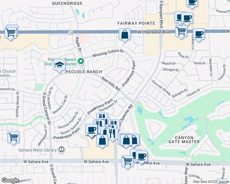map of restaurants, bars, coffee shops, grocery stores, and more near 9301 Saint James Circle in Las Vegas