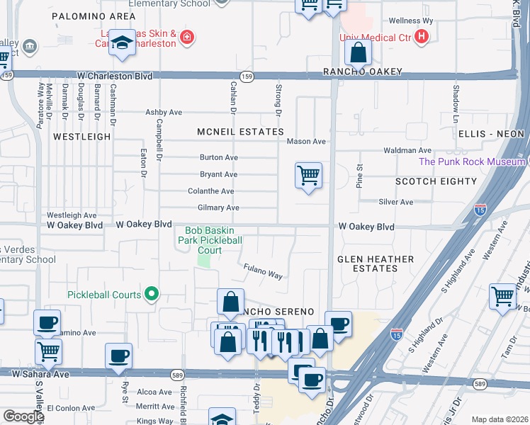 map of restaurants, bars, coffee shops, grocery stores, and more near 2700 La Solana Way in Las Vegas