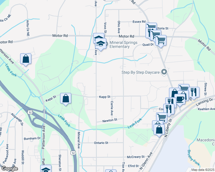 map of restaurants, bars, coffee shops, grocery stores, and more near 629 Kapp Street in Winston-Salem