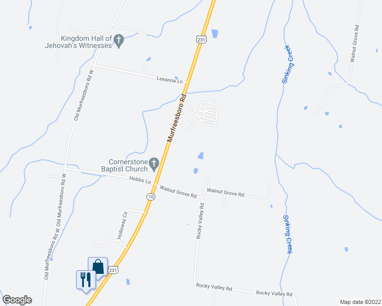 map of restaurants, bars, coffee shops, grocery stores, and more near 1721 Murfreesboro Road in Lebanon