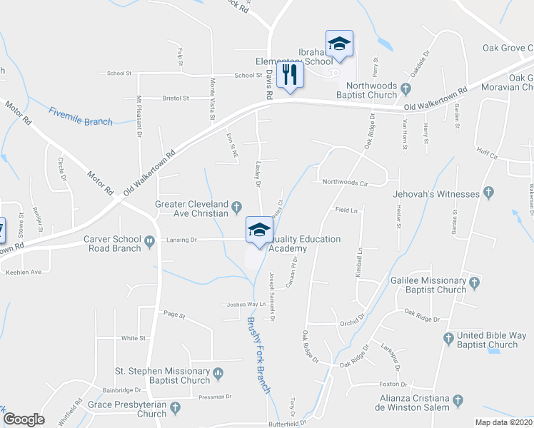 map of restaurants, bars, coffee shops, grocery stores, and more near 4513 Lasley Drive in Winston-Salem