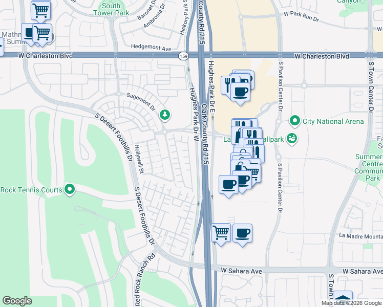 map of restaurants, bars, coffee shops, grocery stores, and more near 1900 Solvang Mill Drive in Las Vegas