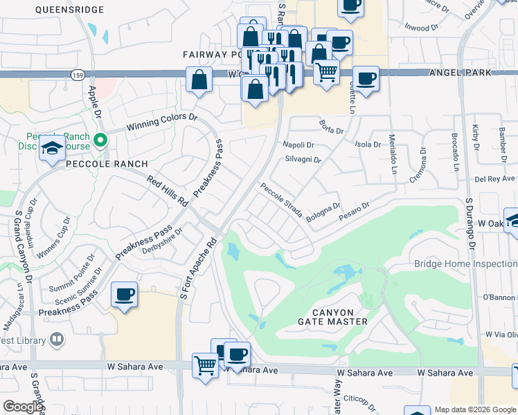map of restaurants, bars, coffee shops, grocery stores, and more near 1613 Shadow Rock Drive in Las Vegas
