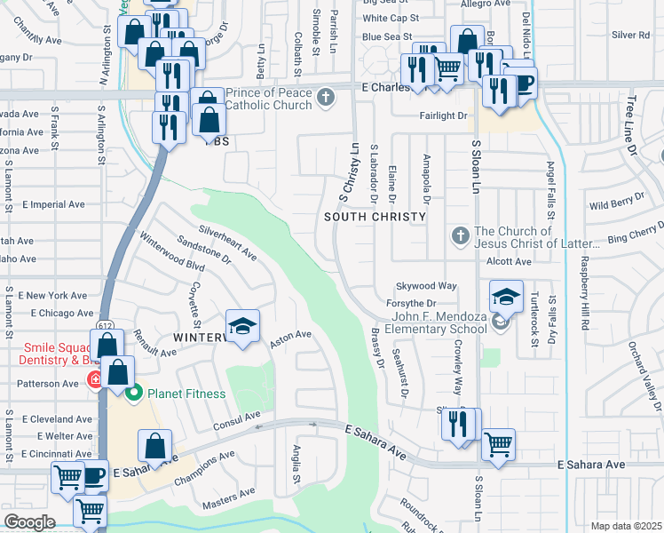 map of restaurants, bars, coffee shops, grocery stores, and more near 1745 Starridge Way in Las Vegas