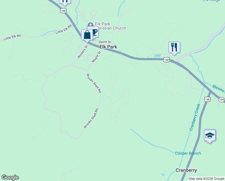 map of restaurants, bars, coffee shops, grocery stores, and more near 287 Ferncliff Drive in Elk Park