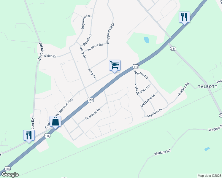 map of restaurants, bars, coffee shops, grocery stores, and more near 1259-1273 Andrew Johnson Hwy in Jefferson